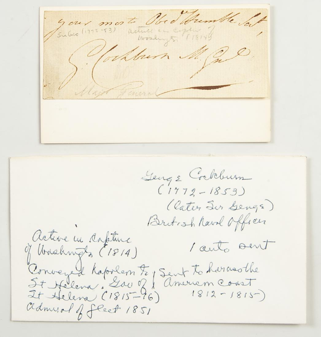 Admiral George Cockburn Autograph: DESCRIPTION: Admiral George Cockburn Autograph. Admiral Cockburn directed the capture and Burning of Washington on 24 August 1814 as an advisor to Major General Robert Ross during the War of 1812. CON