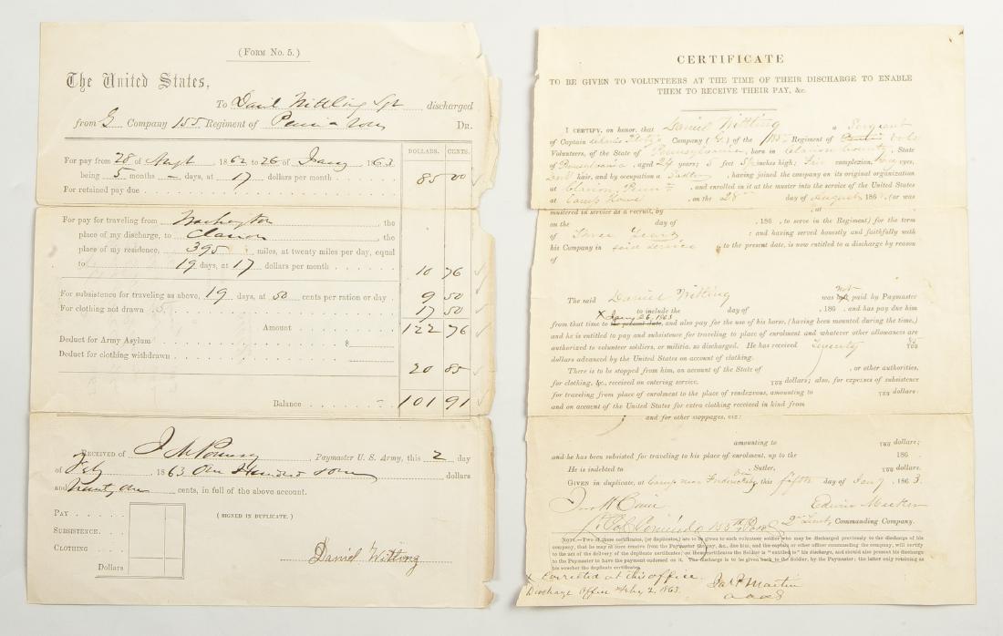 Group of Civil War Documents incl Muster Roll (1 of 20)