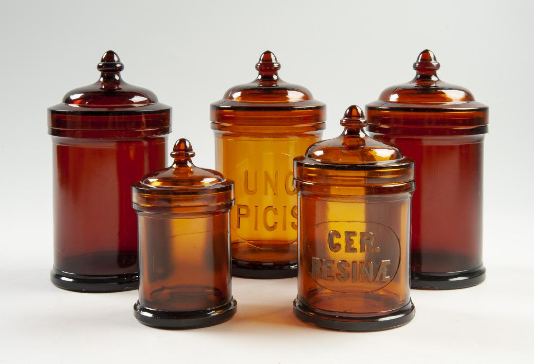 5 Amber Apothecary Jars