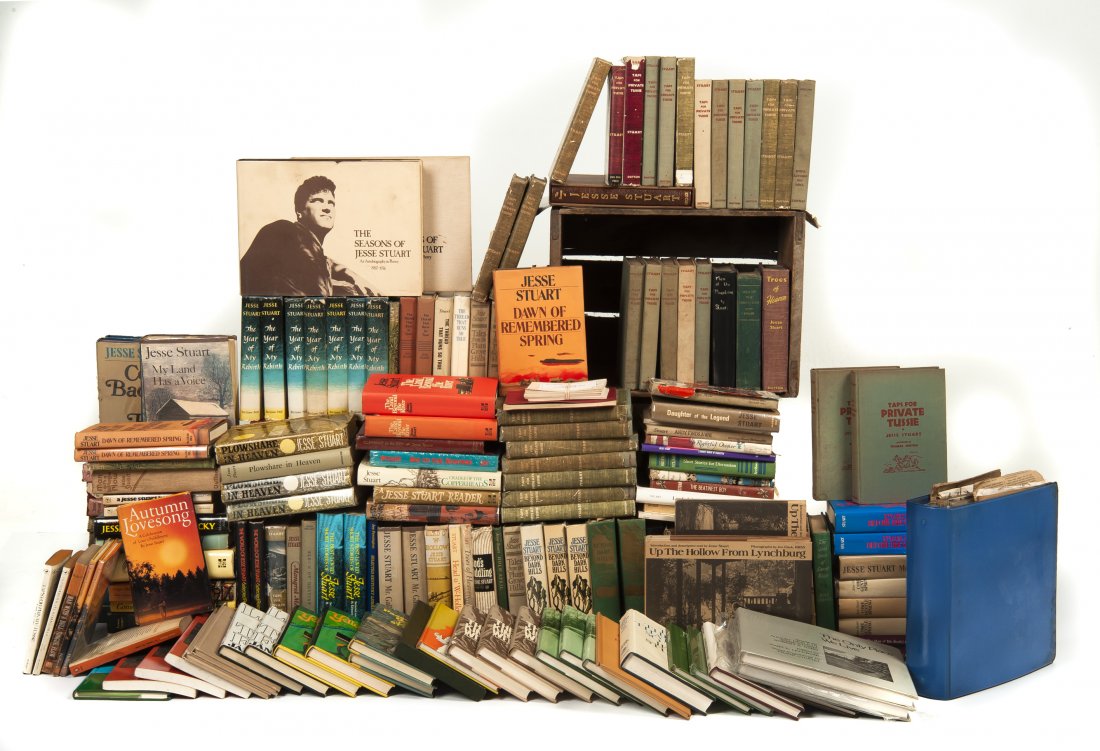 Jesse Stuart Collection: DESCRIPTION: Large Jesse Stuart collection. Includes 176 books by and about Jesse Stuart. Includes scrapbook with autographed photographs and correspondence. Books include "Man With a Bull-Tongue Plow