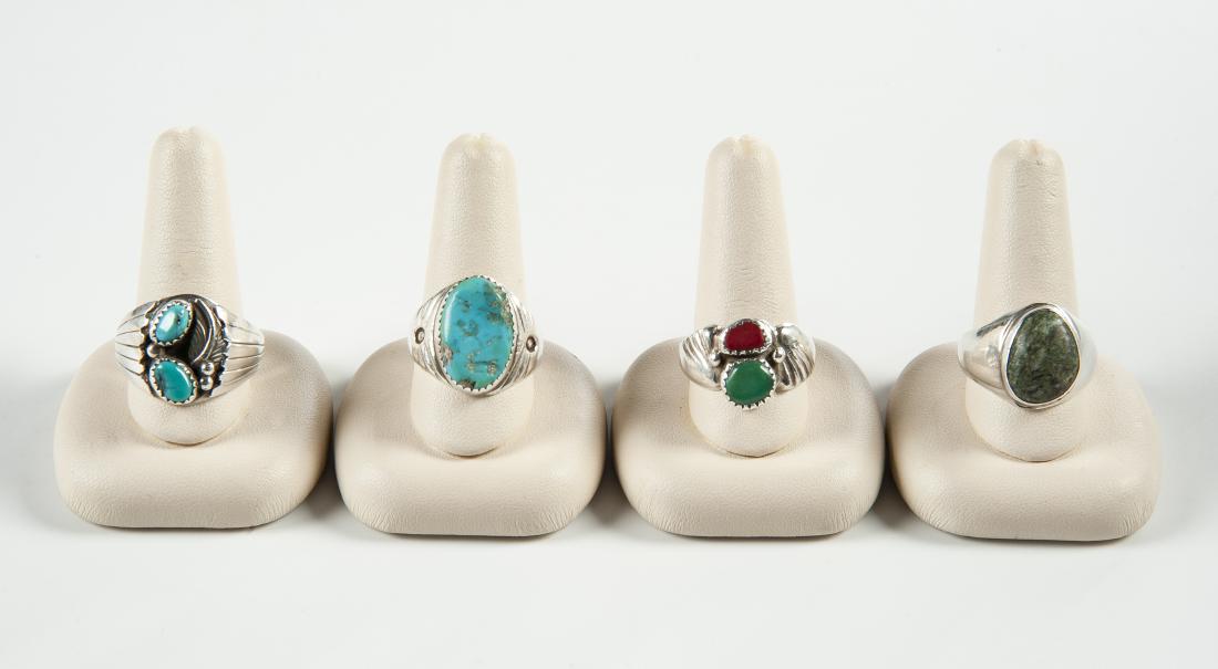 4 Silver and Hardstone Rings (1 of 2)