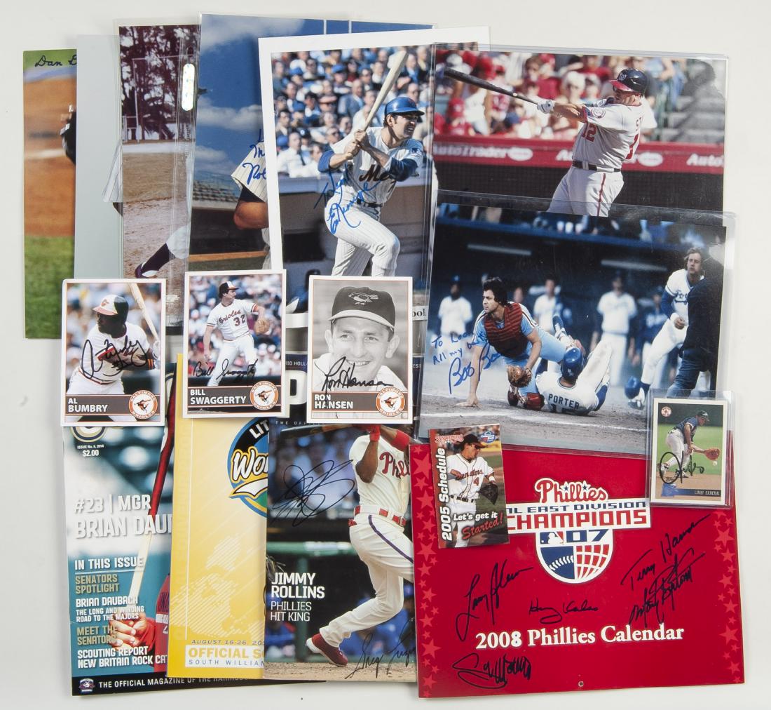 Collection of Baseball Autographs: DESCRIPTION: Collection of major and minor league baseball star autographs. Signatures include Greg Luzinski, Drew Storen, Craig Stamen, Tyler Clippard, Keith Bodie, Louis Alicea, Ron Hansen, Al Bumbr