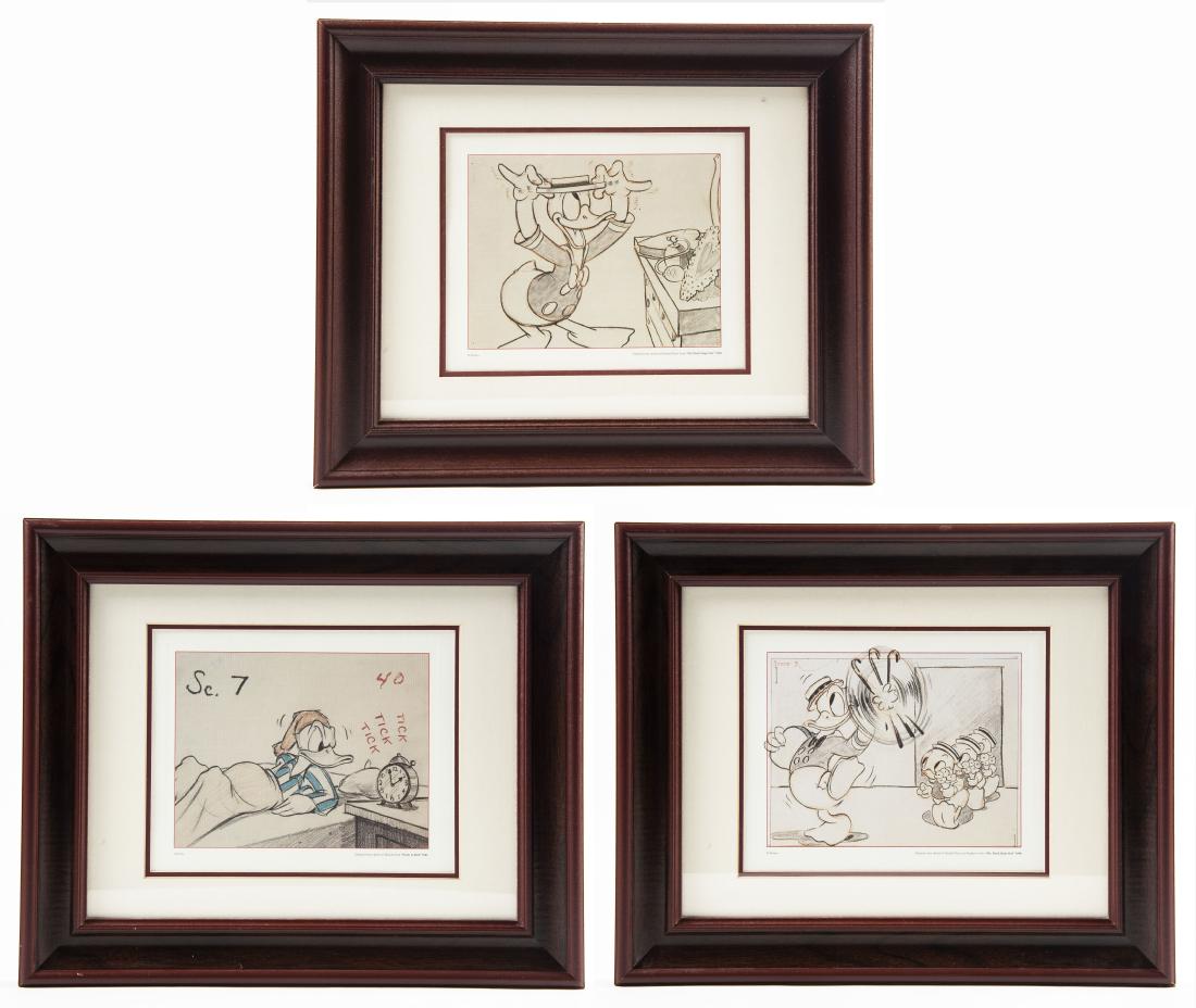 3 Framed Original Donald Duck Story Sketches