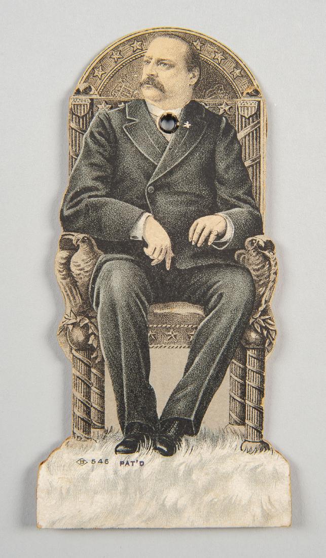 McKinley Presidential Revolving Head Novelty: DESCRIPTION: William McKinley presidential revolving head novelty from the 1896 presidential election. Faces include William McKinley, William Jennings Bryan, Garret Hobart, and Benjamin Harrison. MEA
