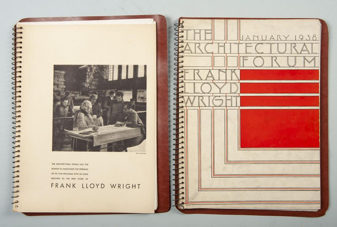 Architectural Forum 1938 Frank Lloyd Wright 1st Ed: DESCRIPTION: The Architectural Forum 1938 Frank Lloyd Wright 1st Edition Architectural Forum Special issue of The Architectural Forum from 1938, devoted to Frank Lloyd Wright. 120 pages. Includes addi
