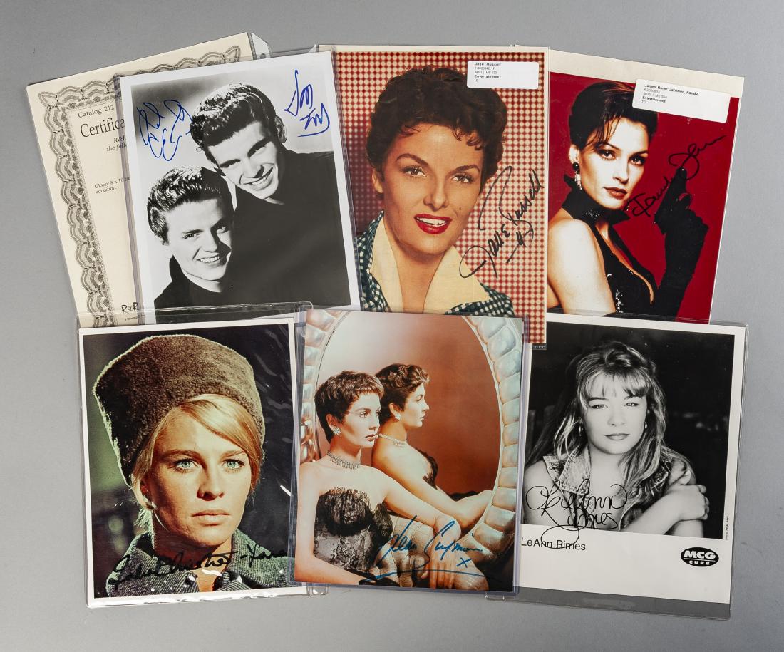 6 Autographed Celebrity Head Shots: DESCRIPTION: Six autographed celebrity head shots. Includes Everly Brothers with certificate of authenticity, Julie Christie as Lara Antipova from Dr. Zhivago, Jean Simmons, Jane Russell with certific
