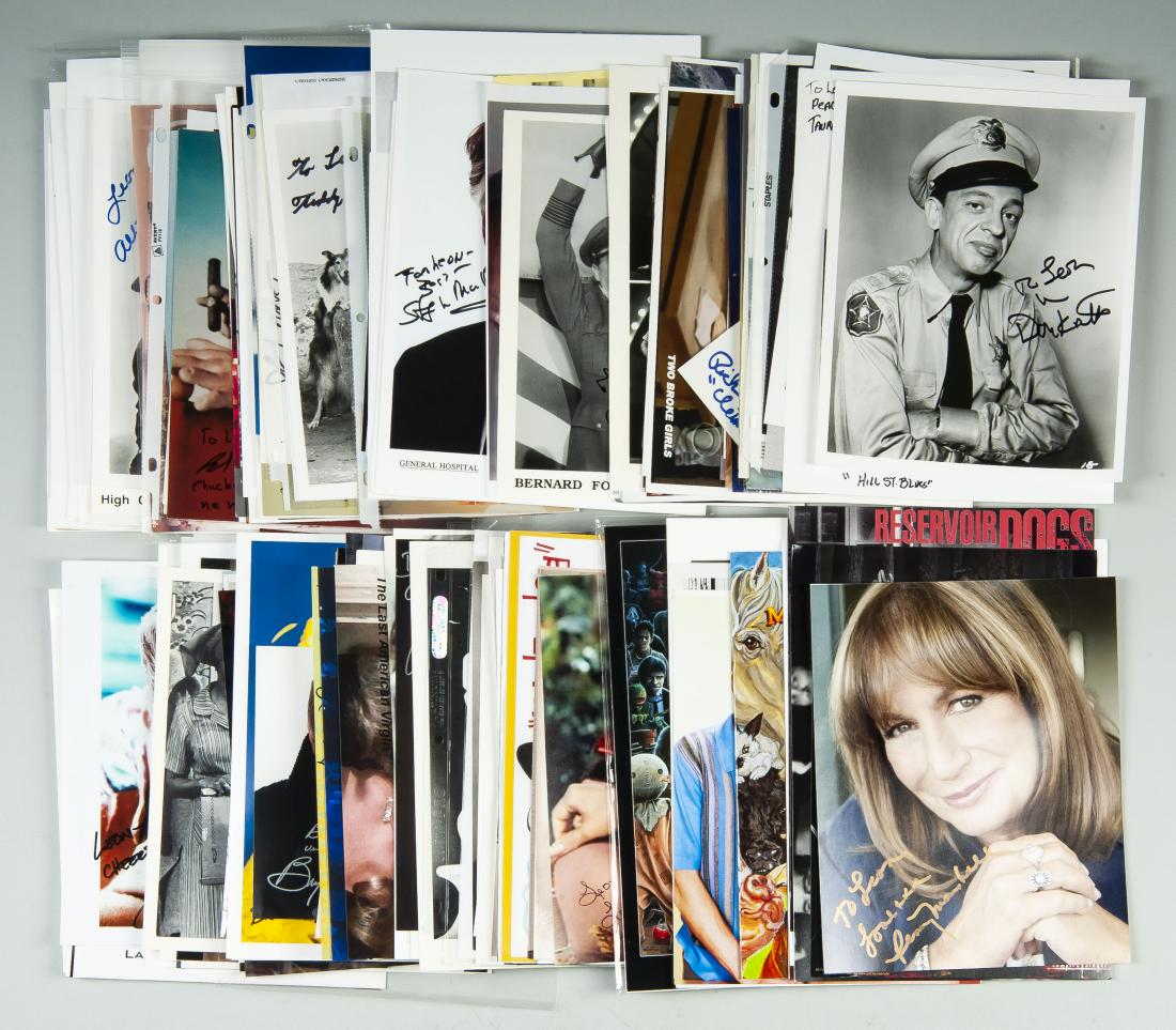 275 Actor Autographed Photos Incl Movie & TV: DESCRIPTION: 275 actor autographed photographed from movies and television. Includes Larry Mathews, Patrick Owsley, Michael J. Pollard, Cindy Williams, and others. MEASURMENTS: Various. Primarily 8" x