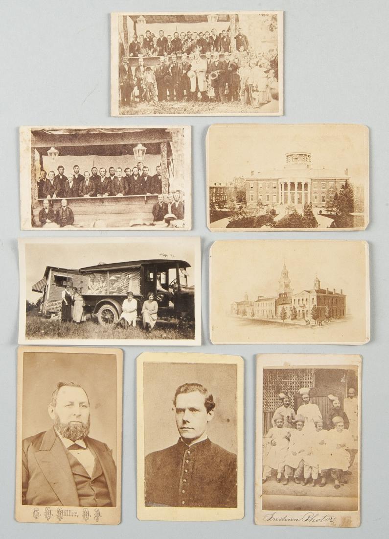 8 19th/20th C. Photographs Incl Albumen: DESCRIPTION: Eight 19th/20th century photographs. Includes one albumen of G.M. Miller Surgeon Dentist of Philadelphia, one albumen a group of Bombay Parsees, two group albumens taken by David Bailey o