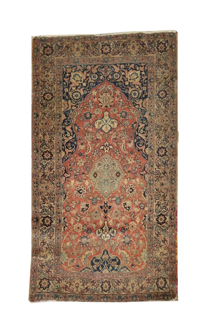 Iranian Persian Sarouk Prayer Rug: DESCRIPTION: Iranian Persian Sarouk prayer rug. First half of 20th century. MEASUREMENTS: 4'5" x 2'8". CONDITION: Even overall wear.
