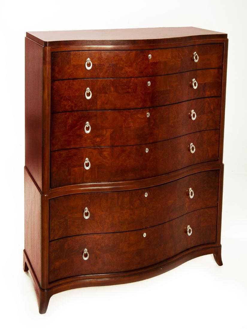Art Deco Thomasville Bogart Tall Chest of Drawers: DESCRIPTION: Art deco style Thomasville Bogart tall chest of drawers. Two-tier with six drawers and nickel pulls. Thomasville Bogart label inside drawer. MEASUREMENTS: 47-1/2" wide x 20-1/4" deep x 62