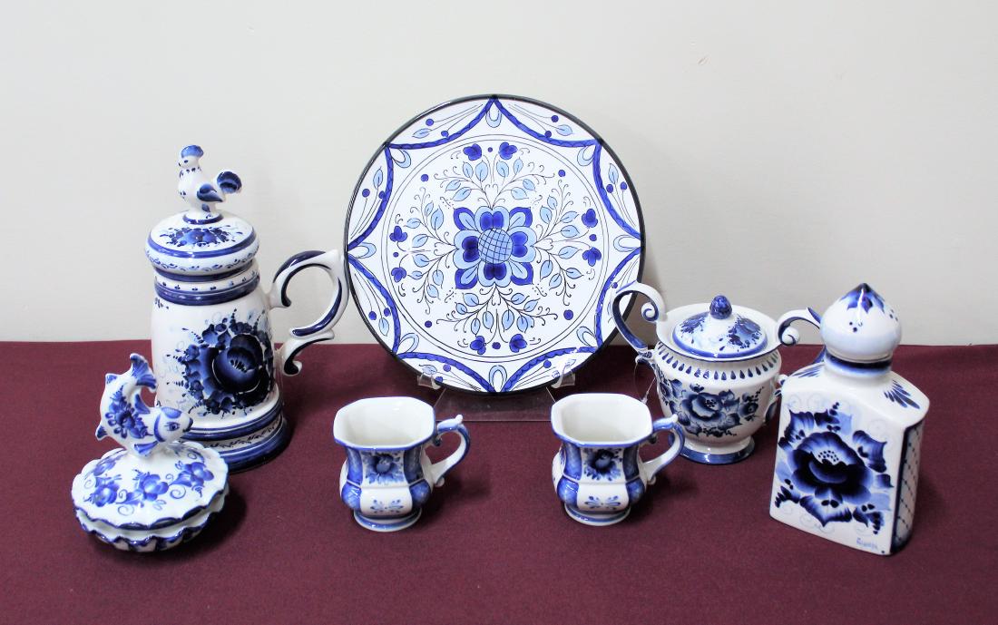 7 Pcs. Russian Gzhel Pottery (1 of 2)