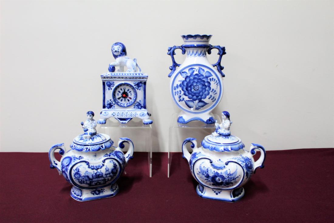 4 Pcs Russian Gzhel Pottery (1 of 2)