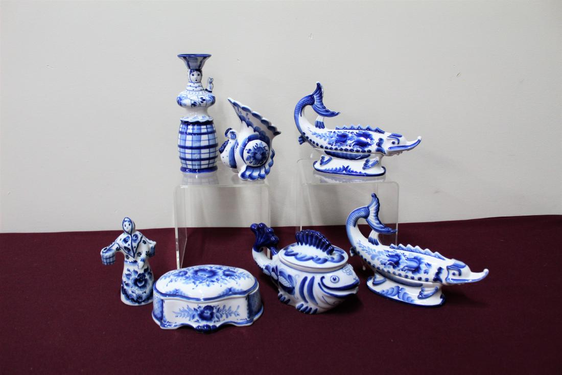 7 Pcs. Russian Gzhel Pottery (1 of 2)