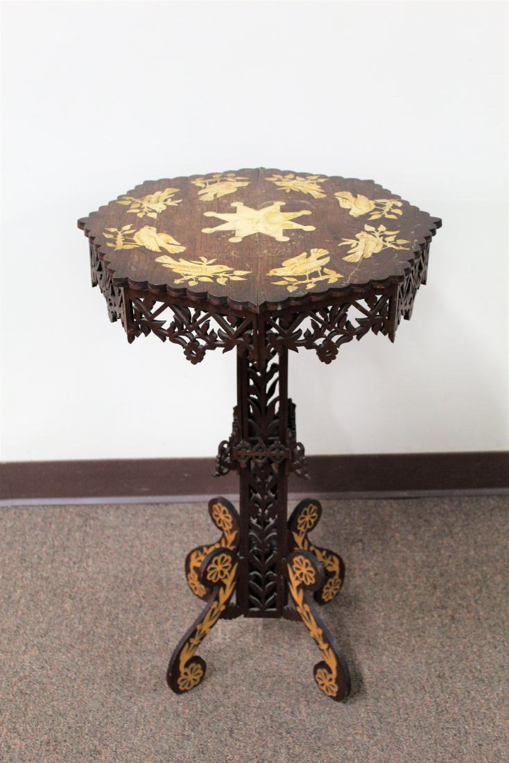 Inlaid Side Table: With Losses. MEASUREMENTS: Width: 1'5" Depth: 1'5" Height: 2'5"