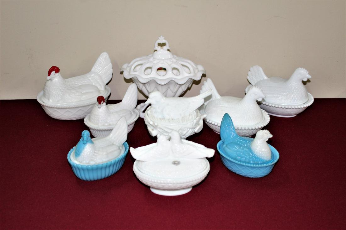 9 Pcs Milk Glass incl Hen on Nest (1 of 1)