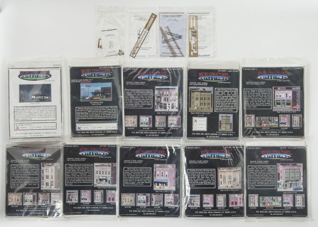 14 Z Scale Micro Structure Building Kits in OP: DESCRIPTION: Fourteen unassembled micro structure building kits in original packaging. Made by Miller Engineering. Includes #100int Diner Lighting & Interior, #100-D The Parkway Diner, #101 The Gilmor