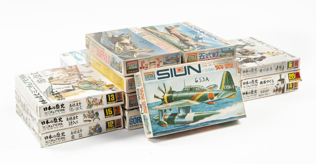 15 Aoshima 1/72 Scale Military Models: DESCRIPTION: Fifteen Aoshima 1/72 scale military models. Includes 66, 26, 202, 207, 307, 310, 204, 202, 306, MI06, MI0020, MI014, MI013, MI015, MI012. MEASUREMENTS: 1/72 Scale. CONDITION: Each appears