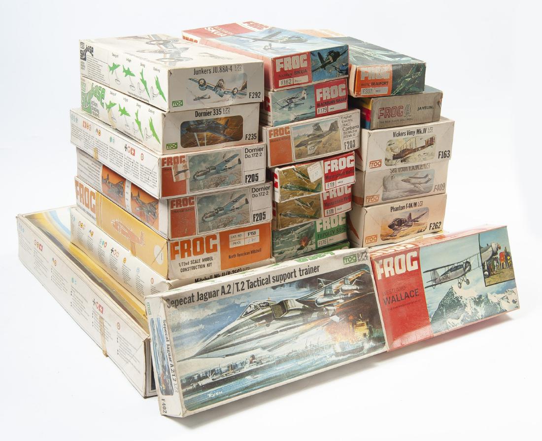 23 Frog 1/72 Scale Model Airplane Kits: DESCRIPTION: Twenty-three Frog 1/72 scale model airplane kits. Includes F284, F172, F235, F402, F292, F163, F409, F262, F408, two F159, two F205, F203, two F176, two F178, F179, F162, F167, F337, 324.