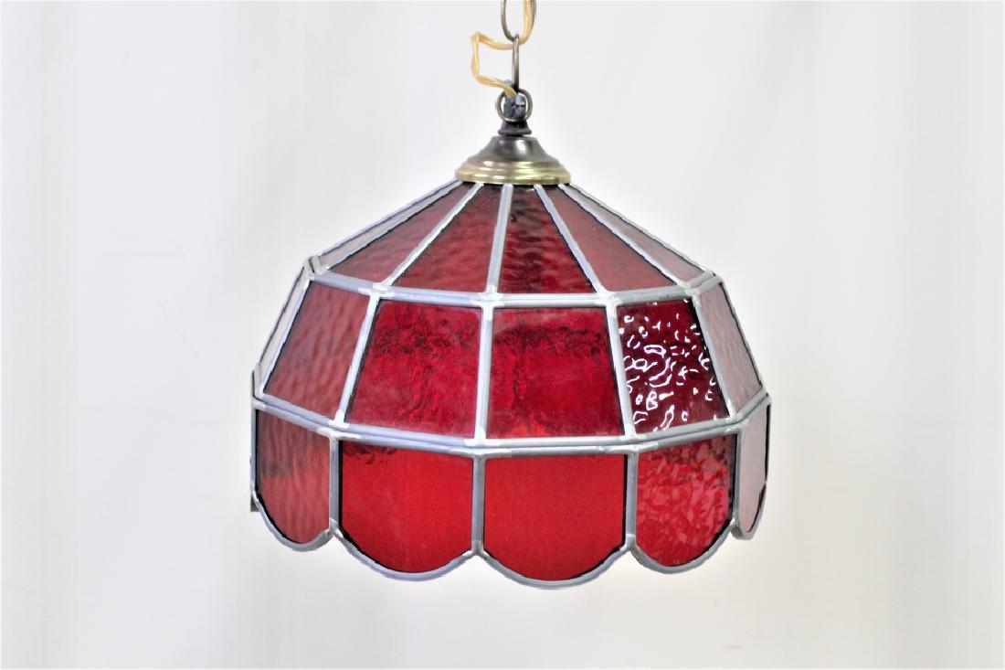 Red Glass Hanging Bar Light: MEASUREMENTS: 11-1/2" wide 10" high. Lose to hook