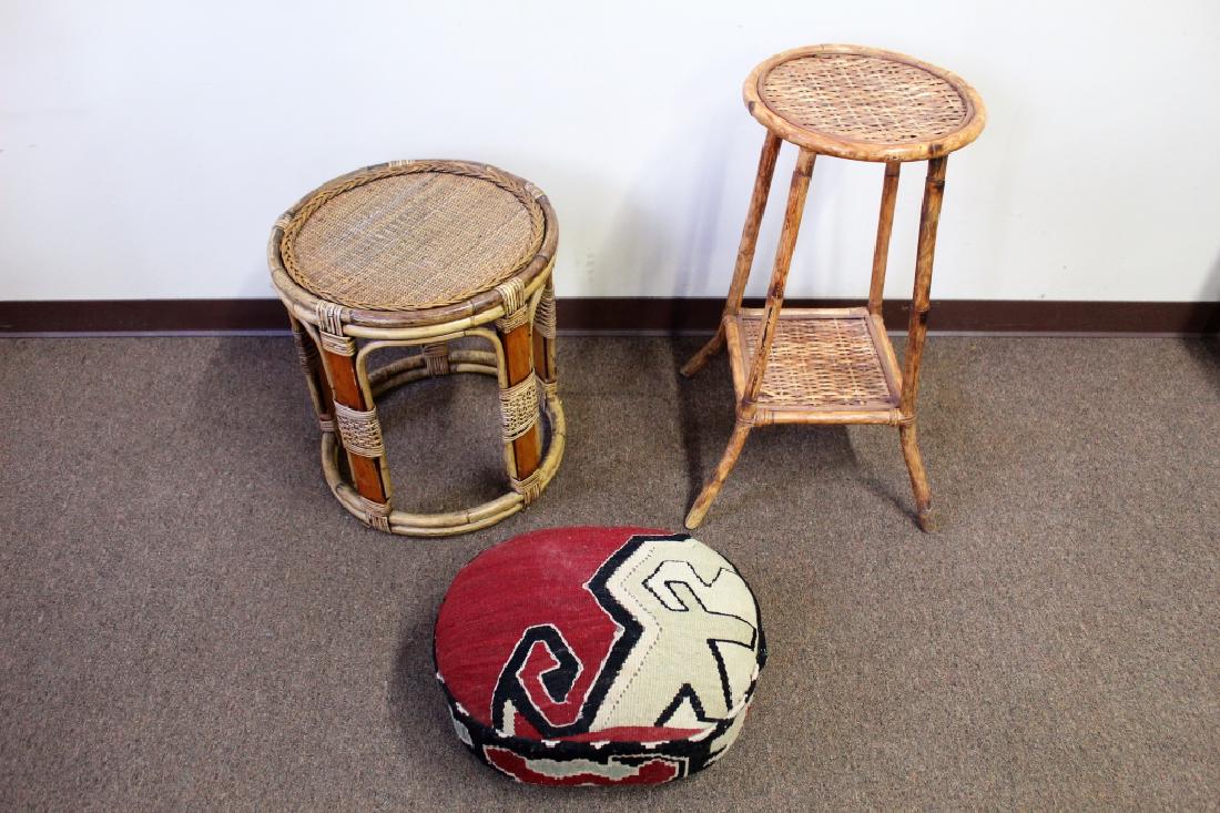 3 Pcs. 2 Rattan Tbs. + Embroidered Foot Stool (1 of 1)