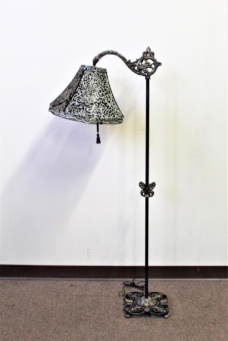 Cast Metal Floor Lamp with Shade: MEASUREMENTS: 56" high.