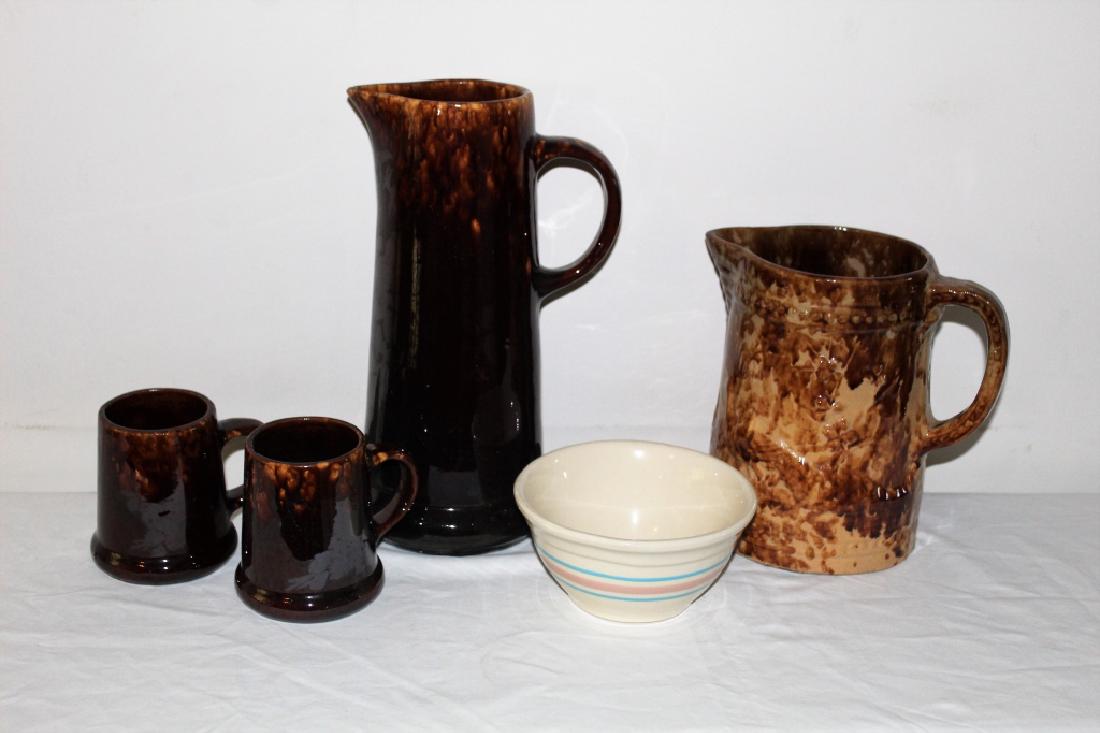 5 Pcs Pottery incl. Banded Bowl + Brown Drip (1 of 1)