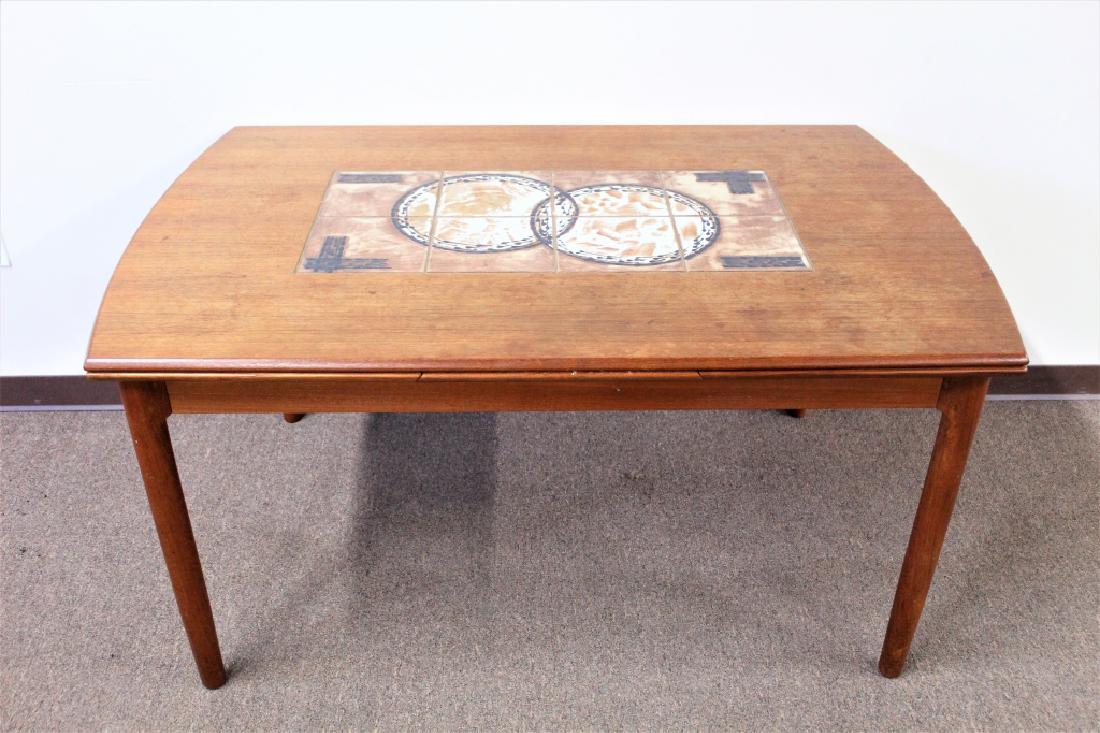 Mid Century Teak Tile Top Table w/ Pull Out Leaves (1 of 3)