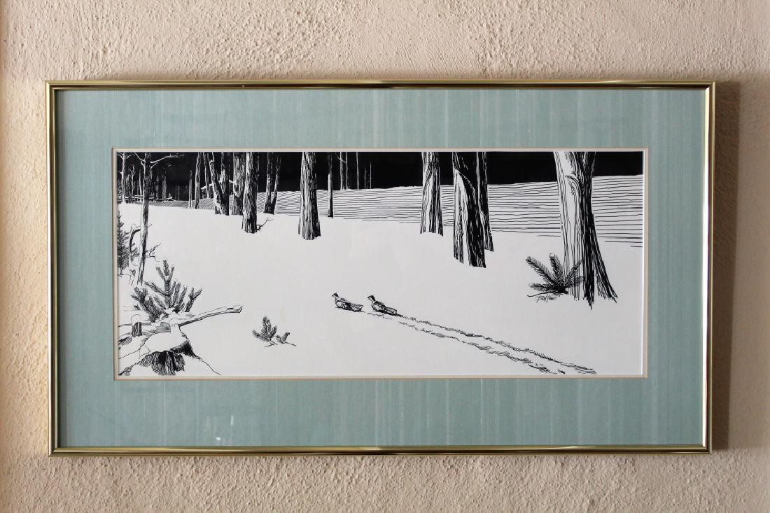 Brad Faus Birds in Snow Original Art: MEASUREMENTS: 22-1/2" high x 40" wide.