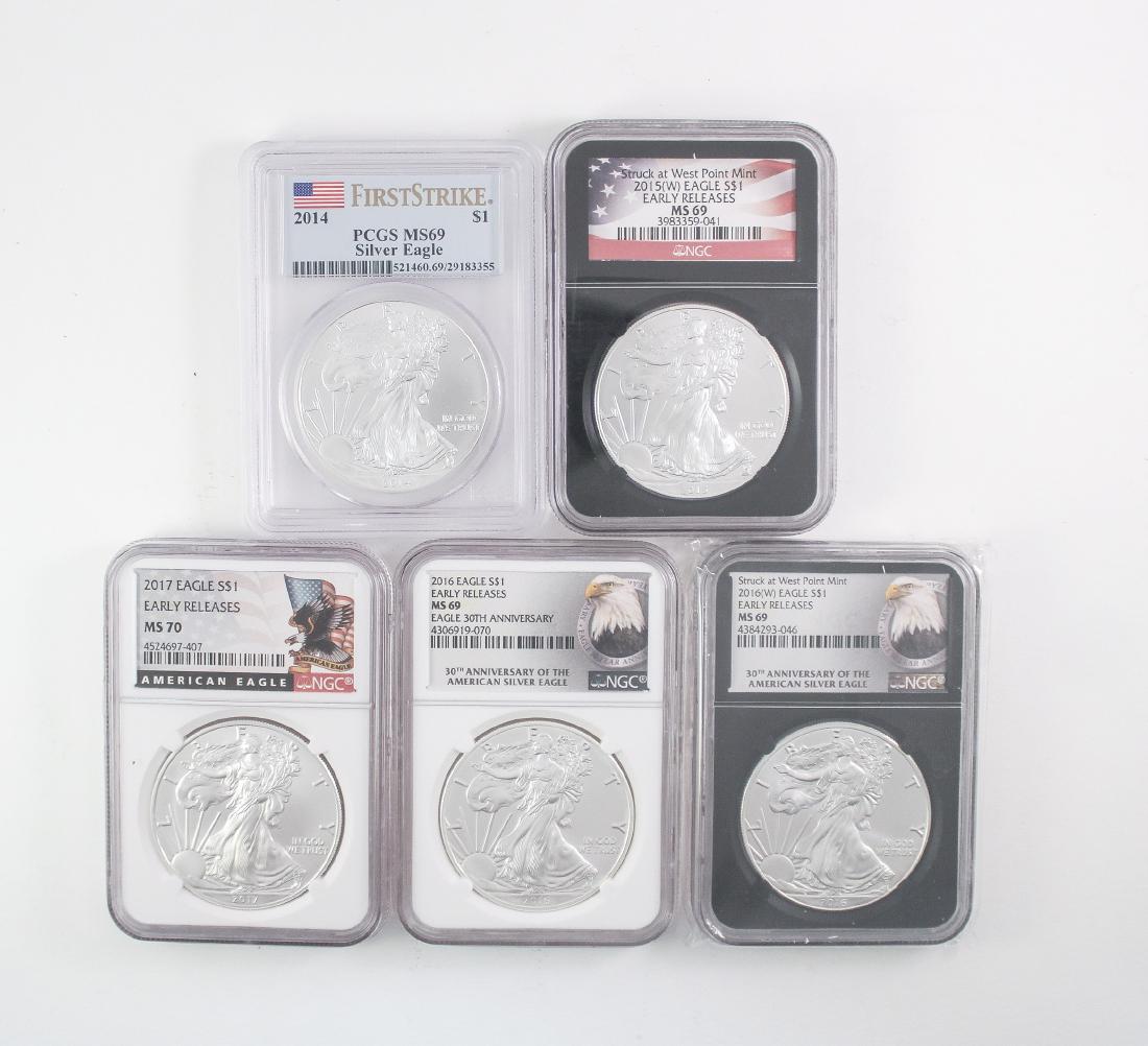 5 Unc American Silver Eagles (1 of 2)