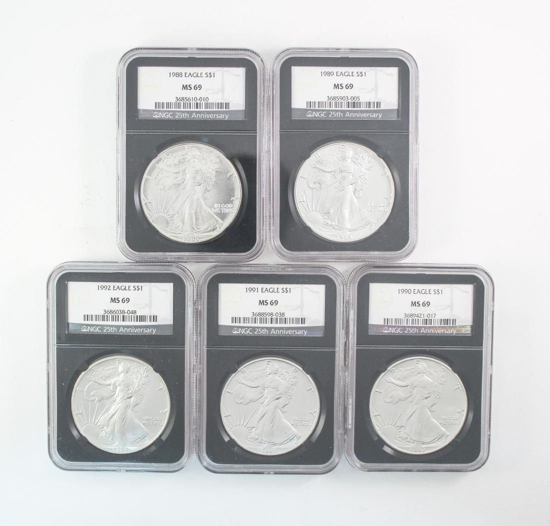 5 Unc American Silver Eagles (1 of 2)