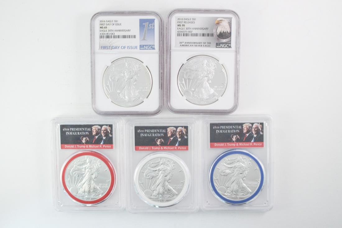 5 American Silver Eagles (1 of 2)