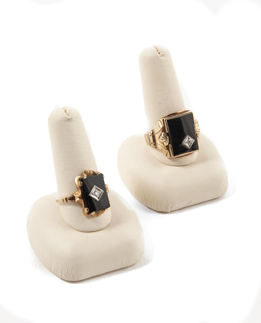 Pair 10k Men's and Ladies Onyx and Diamond Rings (1 of 5)