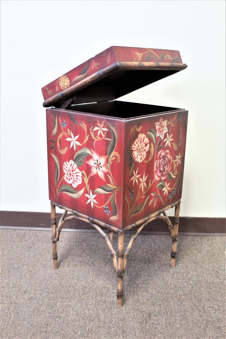 Floral Painted Storage Box: MEASUREMENTS: 16" wide x 16" deep x 30" high.