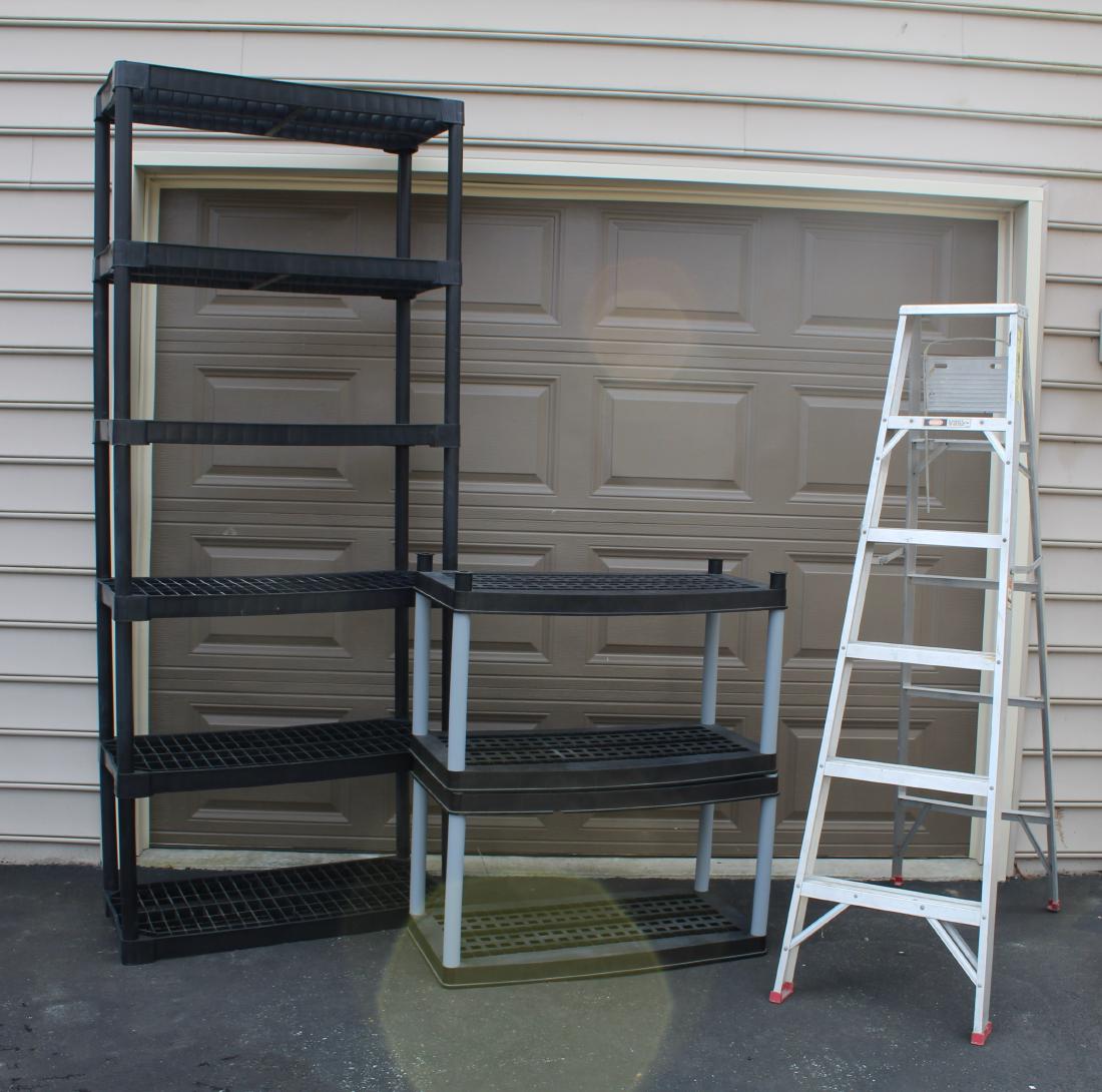6' Ladder and 2 Plastic Shelving Units (1 of 2)