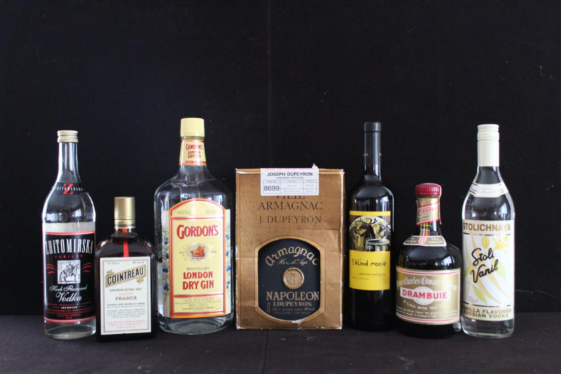 7 Bottles of Estate Alcohol: Including gin and vodka.