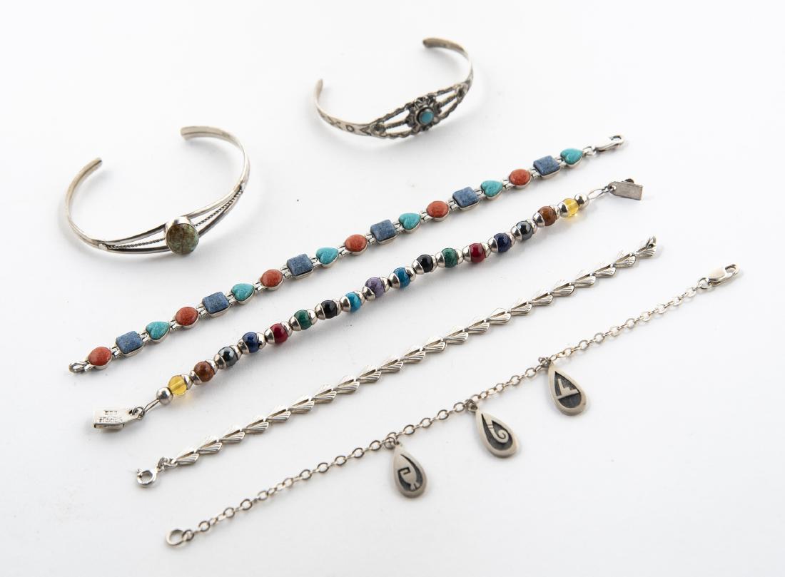 6 Sterling Bracelets: Several with turquoise, one monogrammed with polar bear.