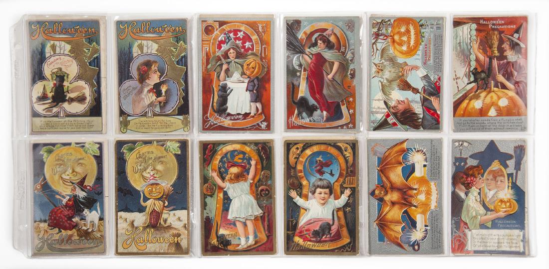 Group of 24 Halloween Postcards Incl Clapsaddle: DESCRIPTION: Group of twenty-four Halloween postcards including Clapsaddle. Features big moons, real photo of children dressed up, pumpkins, witches and more. MEASUREMENTS: Each 5-1/2" x 3-1/2". CONDI