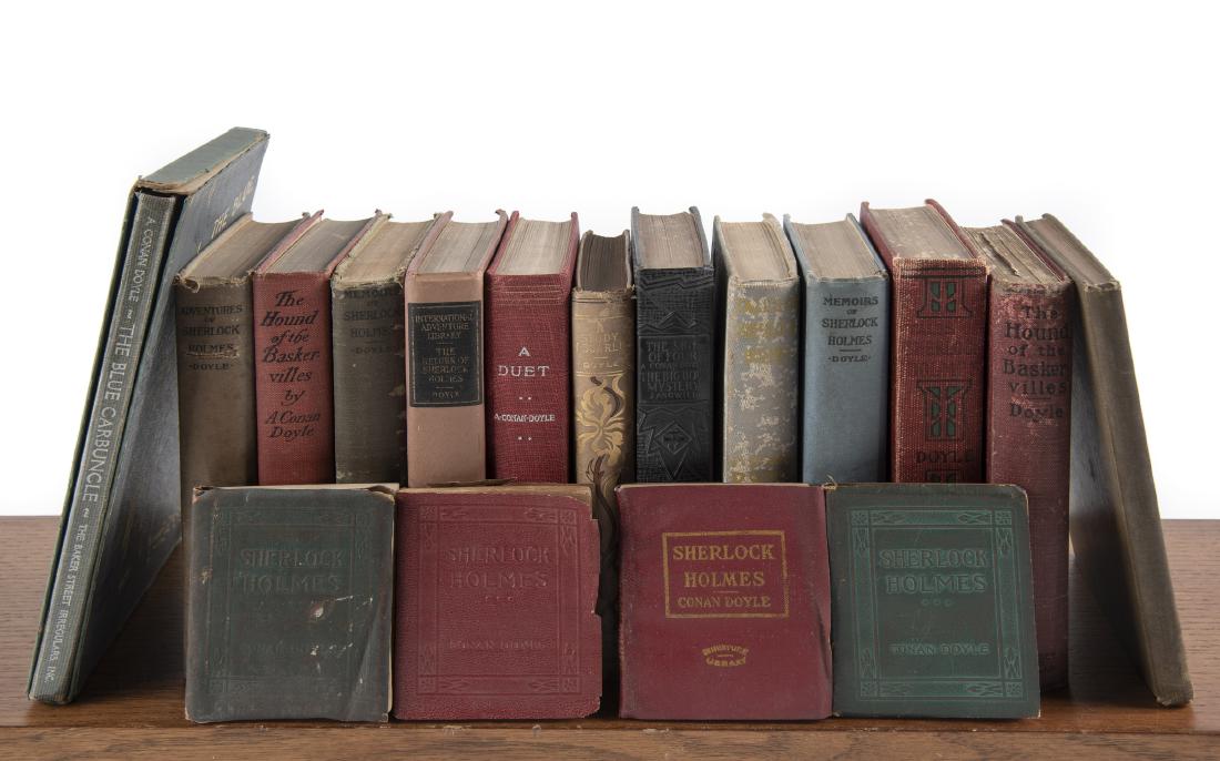 18 Books by A Conan Doyle incl Sherlock Holmes: DESCRIPTION: Eighteen books by A. Conan Doyle. Includes: 1) Two copies "Sherlock Holmes The Hound of the Baskervilles". Grosset & Dunlap, 1902. HB. One is a fourth impression. 2) Two copies "Tales of 