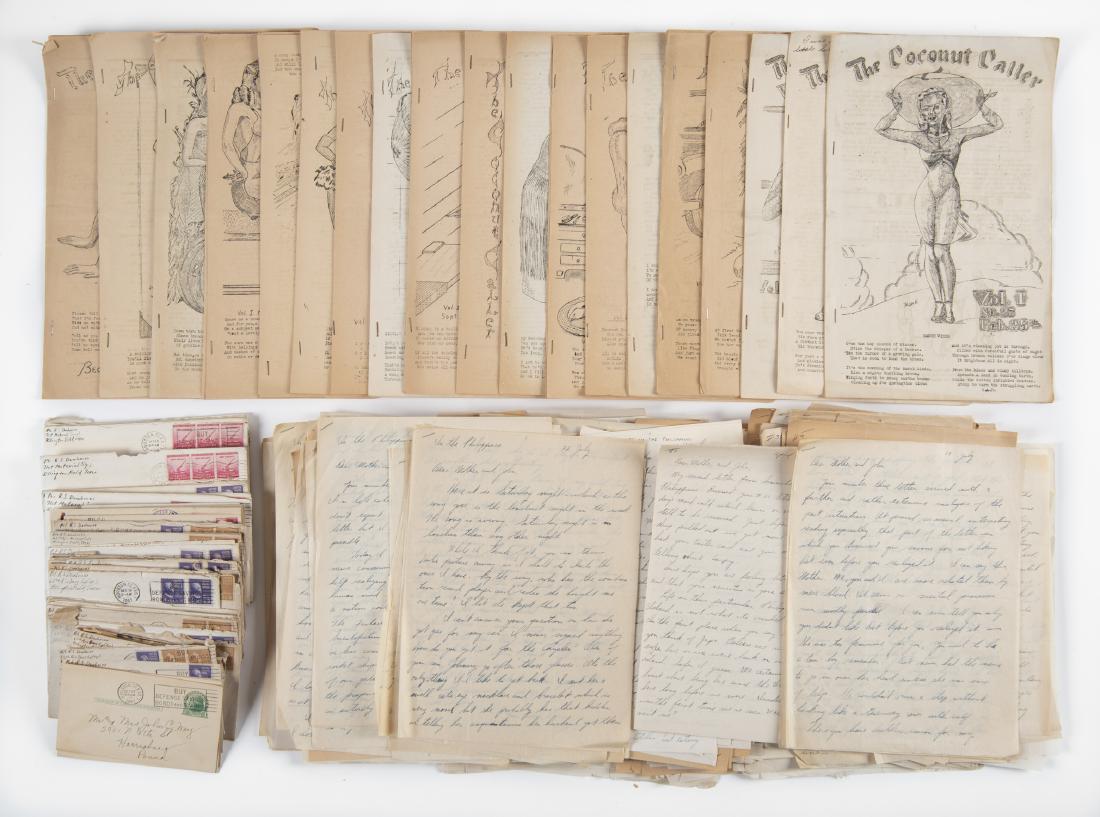 WWII Era Archive Incl Letters & Coconut Callers: DESCRIPTION: WWII era personal archive. Includes: 1) Letters home to Mr. & Mrs. John C. Ney and Miss Dorothy M. Steward from R.S. Dowhouer, 1942-1945. 2) Nineteen issues of "The Coconut Caller". Inclu