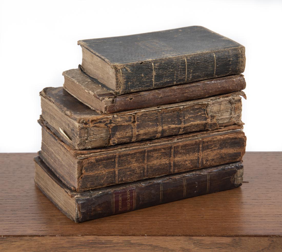 5 Young Man's Companion Books: DESCRIPTION: Five young man's companion books. Includes: 1) Three copies "The Instructor or American Young Man's Best Companion". George Fisher. Publishers incl John Dunlap 1770, Joseph Crukshank 1787