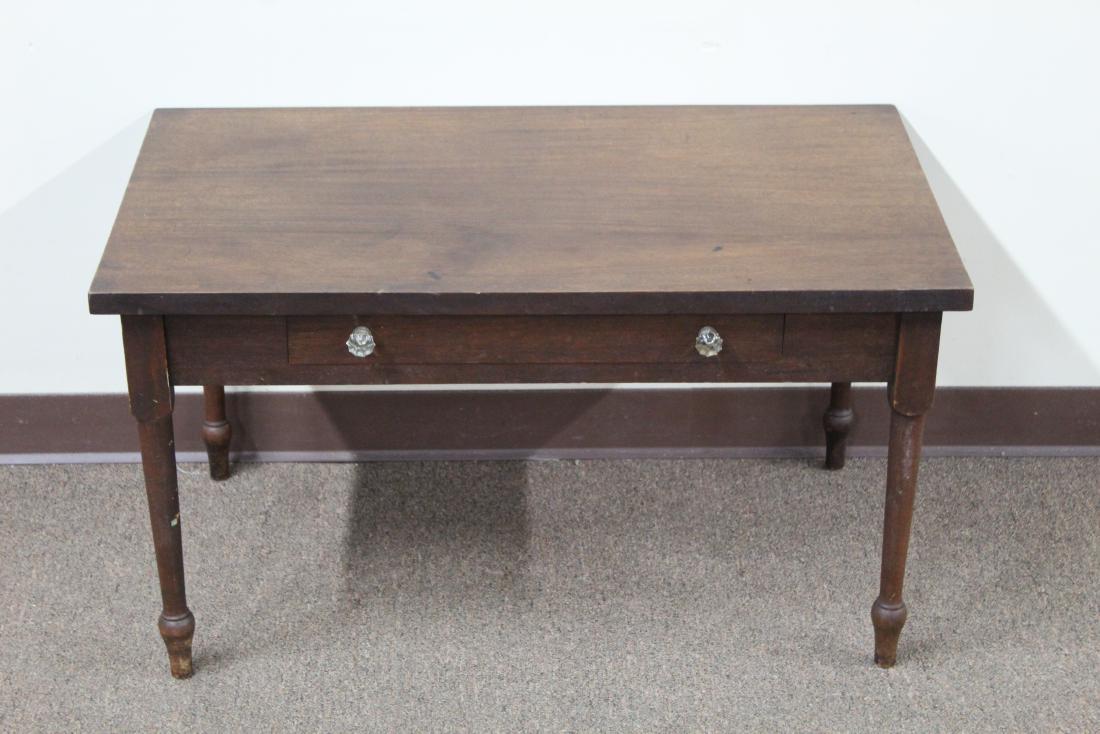 Antique Table with Glass Knobs: Slight knicks throughout. MEASUREMENTS: 36” wide x 21-1/2” deep x 20” high.