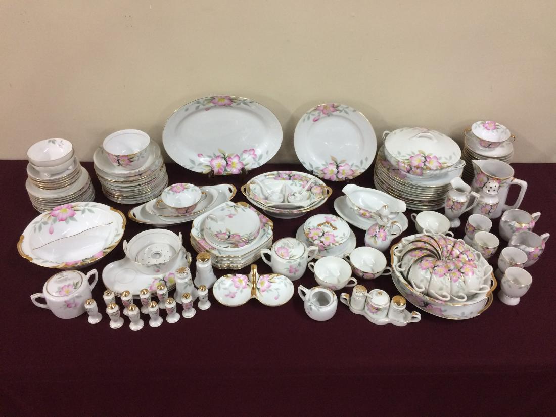 145 Pcs Noritake Azalea.: Chip on oval platter. Platter 14" wide. Dinner plate 10" diameter.