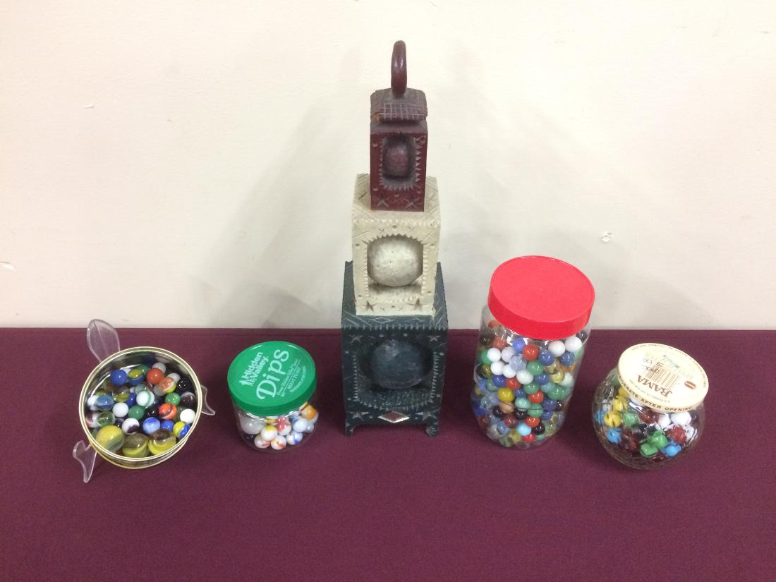 Large Lot Marbles and Hand Carved Sculpture: Large Lot Marbles and Hand Carved Sculpture