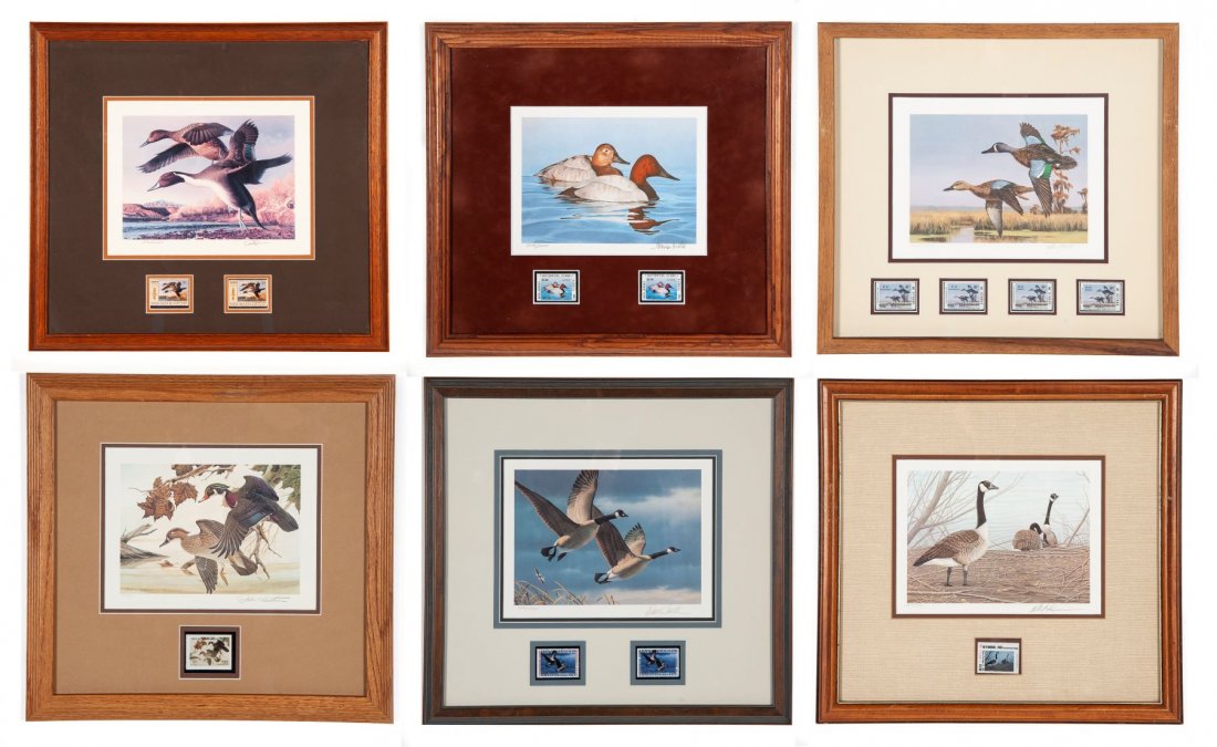 6 Framed First of State Duck Stamps & Prints: Includes Thomas Hirata, Robert Steiner, David Noll , John A. Ruthven, Daniel Smith, Robert Kusserow.