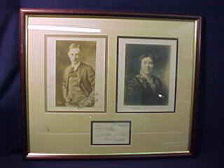 Billy & Helen Sunday Signed Photograph: DESCRIPTION: Sepia 5" x 8-1/2" half-length standing portrait photograph of Billy Sunday, signed across lower right corner of image "To My Friend [indecipherable] The sunshine of life to you. Billy Sun