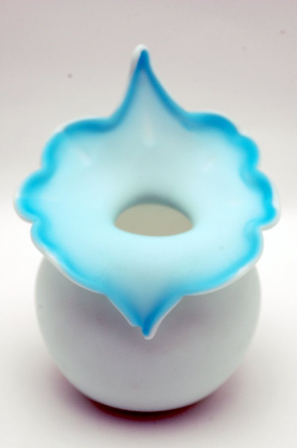 2 Victorian Blue Satin Glass Vases - 2