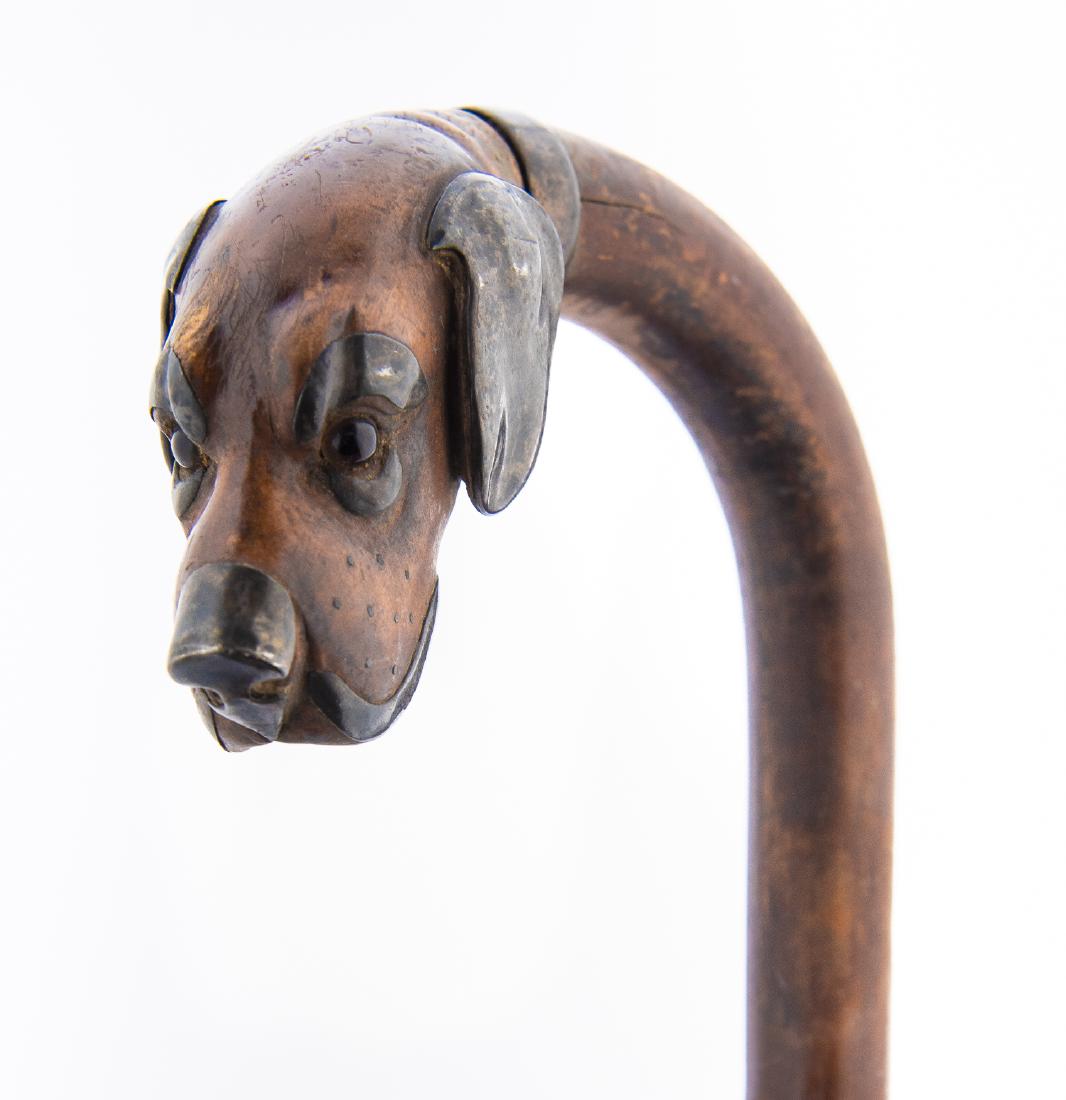 Carved Silver Mount Dog Head Cane (1 of 3)