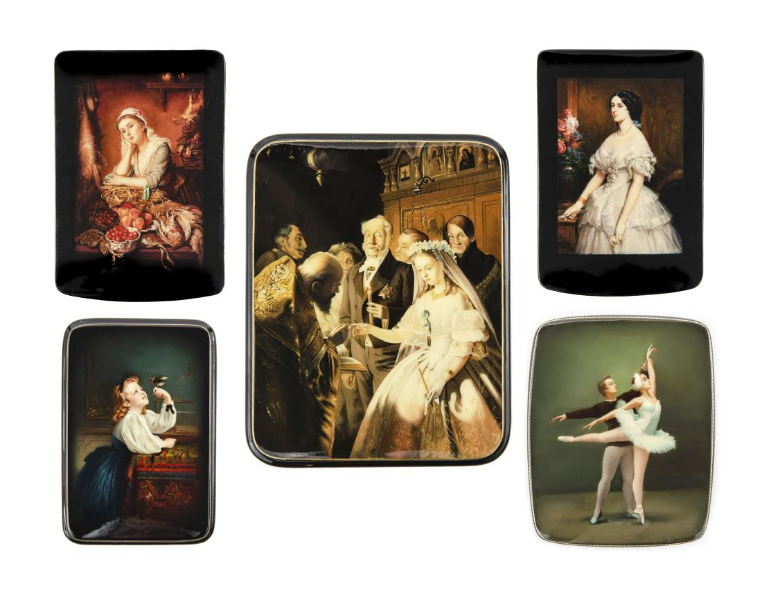 5 Fedoskino Russian Lacquer Boxes (1 of 10)