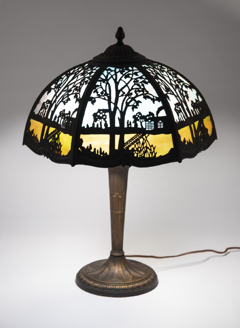 Miller Slag Glass Scenic Overlay Table Lamp (1 of 3)