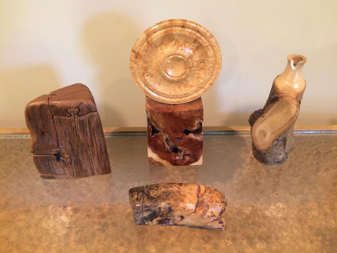 4 Wooden Sculptures Including Puzzle Boxes (1 of 2)